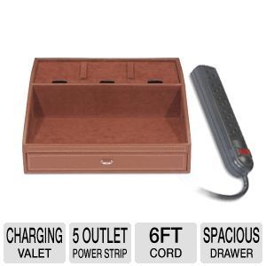 Interion Brown Charging Valet with Power Strip