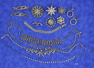 Lot of Vintage Rhinestone Costume Jewelry Necklaces Etc