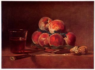   Life Painting Basket Peaches Stone Table Jean Baptiste Chardin