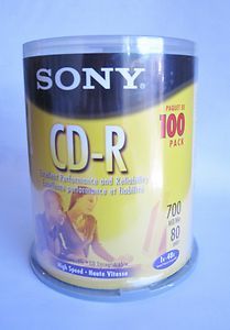 Sony CD R Blank Discs 700MB 80min 100 Pack 48x