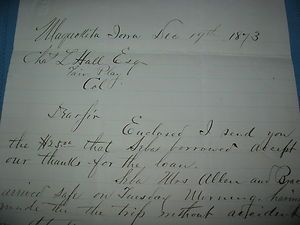   Colorado 1873 Letter Maquoketta Iowa W. M. Sephens To Charles L. Hall