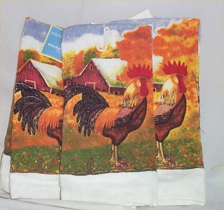 Rooster Kitchen Towels Country Farm Kitchen 4 PC. Set Towel Rooster 