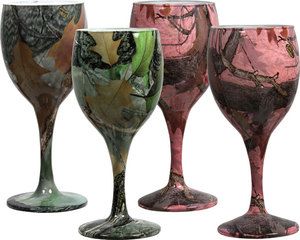 Camo Wine Glasses Pink Green set of four Fall Transition 8 oz