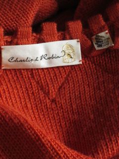 Anthropologie Charlie & Robin rust orange wool rosette trim cardigan 