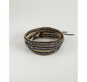 Chan Luu Hematite and Leather Chain Detail Wrap Bracelet $185 Retail 