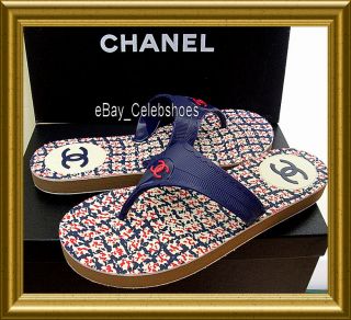 2012 Latest Chanel Classic CC Logo Sexy Navy Flip Flop Thong Sandal 