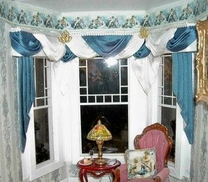 Dollhouse Bay Window Blue and White Curtain Drape