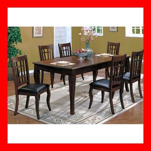   Dark Cherry Wood Dining Table Fabric Chairs 5 PC Set Furniture