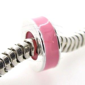   Silver Pink Rose Enamel Rubber Stopper f European Bead Charm Bracelets