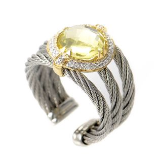 Charriol Stainless Steel 18K Yellow Gold Celtic Cable Ring with Lemon 