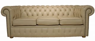 Chesterfield Traditional 3 Seater Sofa Settee Cream Leather UK 