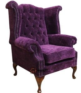 Chesterfield Queen Anne High Back Fireside Wing Chair Amethyst Purple 