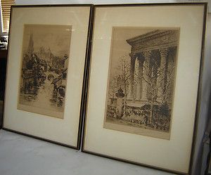 Antique Original Charles Pinet Signed French Etchings
