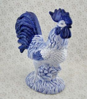 Blue Sky Blue and White Rooster 10 inch Sculpture Ceramic Figurine