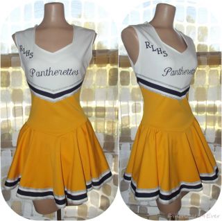 RLHS Cheerleader Uniform Dress Gold Navy Pantherettes Ladies L Teen XL 