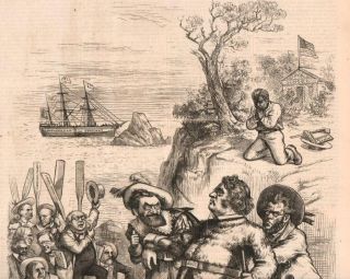 1872 Antique Print African American Freed Slave KKK Political Cartoon 