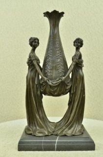 Genuine Bronze Statue Ladies Lady Vase Art Deco Style Sculpture Hot 