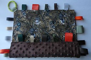   Hunting Ducks Camo with Brown Minky Ribbon Taggie Tag Security Blanket