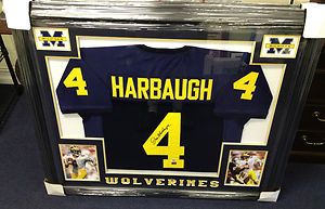 Jim Harbaugh Michigan Wolverines Hand Signed Framed Jersey PSA COA 