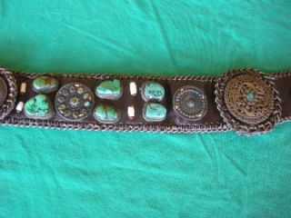 Antique leather and silver belt sewn with Chesnee coat closers and 