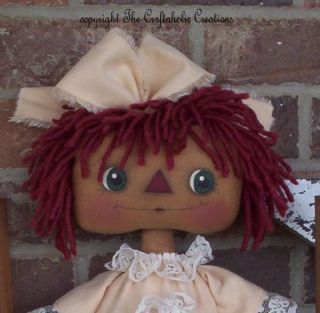 Primitive Raggedy Ann Doll Cream Flannel Lace Hand Painted Face Custom 