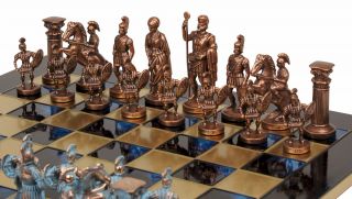   Greek Roman Period Copper Chess Set Blue Package 3 75 King