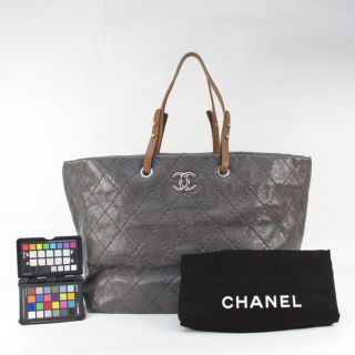 Authentic Chanel Grey Leather Shoulder Bag Handbag