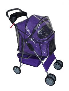 New Stable Purple Pet Dog Cat Stroller w Rain Cover