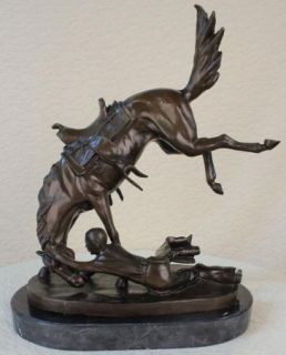 Fine Quality 18 Remington Solid Bronze Sculpture of Indian on Horse 