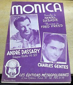   Music Sheet 1950s Monica André Dassary Charles Gentes F Freed