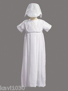 Baby Boys White Christening Baptism Blessing Gown Embroidered w Cross 