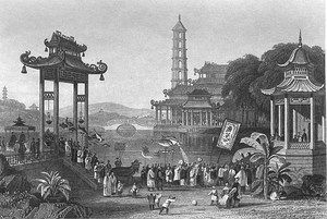 CHINA Feast of Lanterns Festival Parade Canton Old 1842 Engraving 