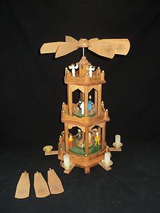 Wooden Christmas Candle Tower Nativity 3 Tier Carousel Pyramid 