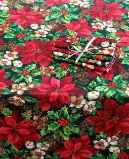 Christmas Poinsettia Winter Garden Red Green Print Tablecloth Xmas 