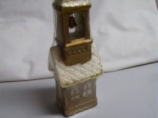 Vintage 60s Large Church w Bell Steeple Candle Gold Glitter Unused 