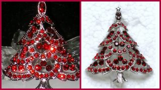 new 18k white gold plated holiday christmas tree brooch pin with ruby 