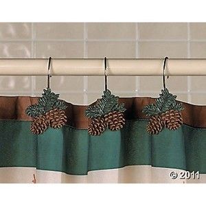   Pinecone Decor Complete Bathroom Rug and Shower Curtain Set New