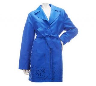 Dennis Basso Notch Collar Belted Swing Jacket with Eyelet Detail