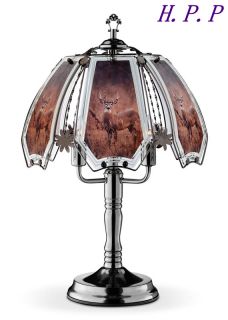   Mountain Deer Theme Touch Table Lamp w Dark Chrome Finish Base