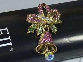 Austrian Scarf Crystal Pink Chrismas Bell Brooch Pin