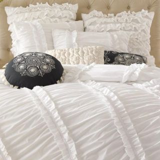 Anthology Clara Full Queen Comforter Set 3 pc NEW White Cotton Ruffles