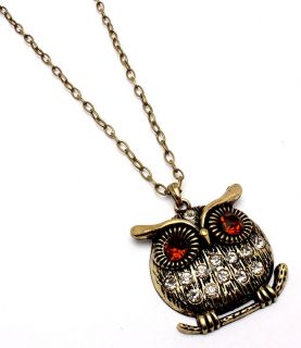  Owl Pendant Necklace Chunky Amber Eyes Figural Animal Jewelry