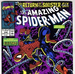The Amazing Spider Man #334 vs. SINISTER SIX from July 1990 in VF+