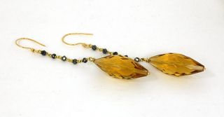 beautiful 18k citrine sapphire long dangle earrings