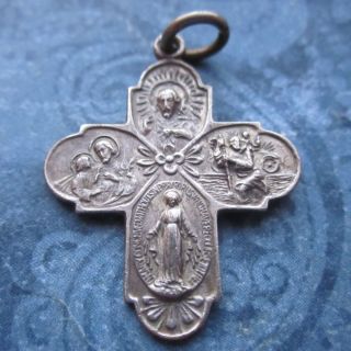  Antique Religious Medal Catholic Scapular St Christopher Cross Pendant