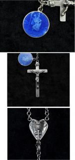  Sterling Silver Beaded Rosary Crucifix St Christopher Enameled