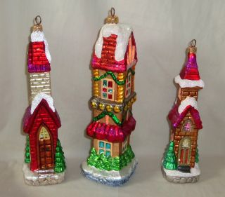 Christopher Radko Ornaments Sugar Hill II Set of 3 Tall House Church