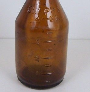 Vintage Clapps Baby Milk Bottle Dark Amber Brown Glass 4 oz Medicine