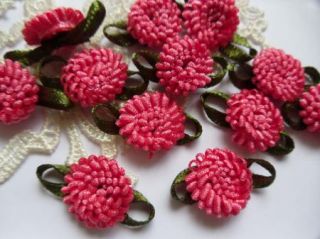  Lt Coral Satin Chrysanthemum Ribbon Flowers 48 Pcs R0103O