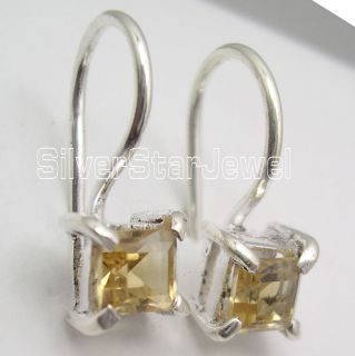 925 Sterling Silver Citrine Small Dangle Earrings 1 6cm